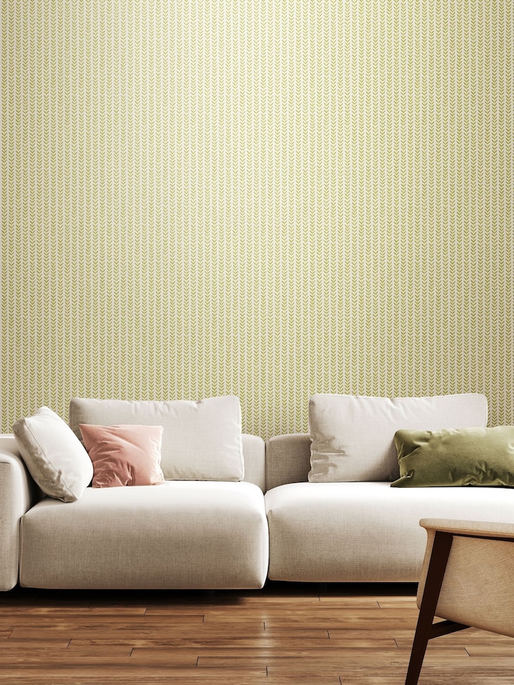 Hoopla Walls Apple Ditsy Leaf Stripe 10M Wallpaper - Image 1 of 2