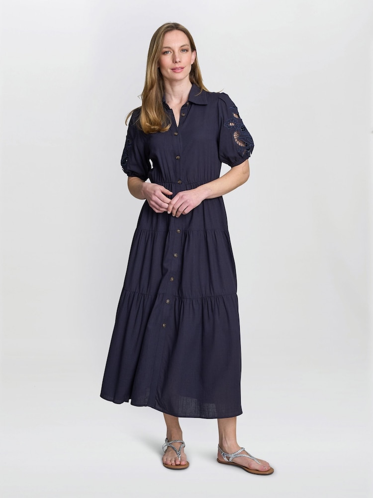 Gina Bacconi Blue Carey Puff Sleeve Dress - Image 1 of 7