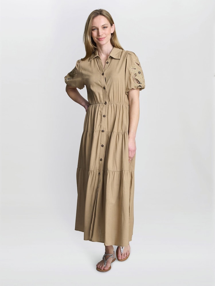 Gina Bacconi Blue Carey Puff Sleeve Dress - Image 1 of 6