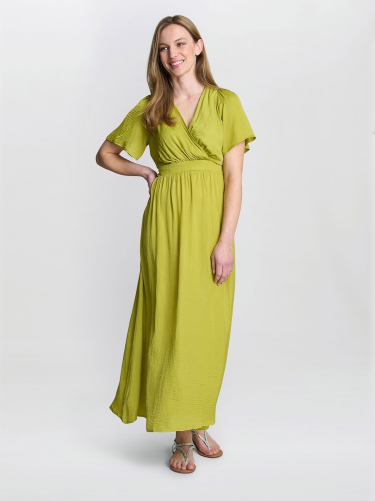 Gina Bacconi Green Carole Flowing V-Neck Dress - Image 3 of 5