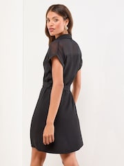 Lipsy Black Mini Mesh Insert Belted Shirt Dress - Image 4 of 4