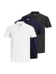 JACK & JONES Blue 100% Cotton Polo Shirts 3 Pack - Image 1 of 8