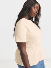 Simply Be cream Shirred Waist 100% Cotton T-Shirt - Image 1 of 4