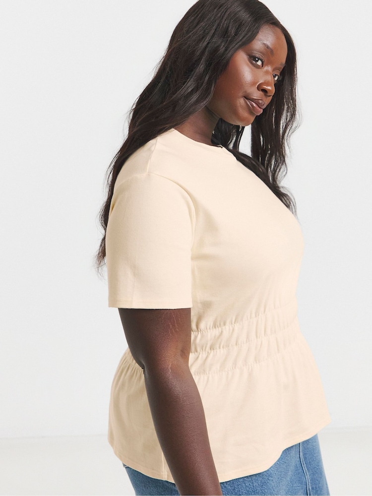 Simply Be cream Shirred Waist 100% Cotton T-Shirt - Image 1 of 4