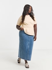 Simply Be cream Shirred Waist 100% Cotton T-Shirt - Image 4 of 4