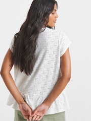 Simply Be White 100% Cotton Broderie Cap Sleeve Peplum Top - Image 2 of 3