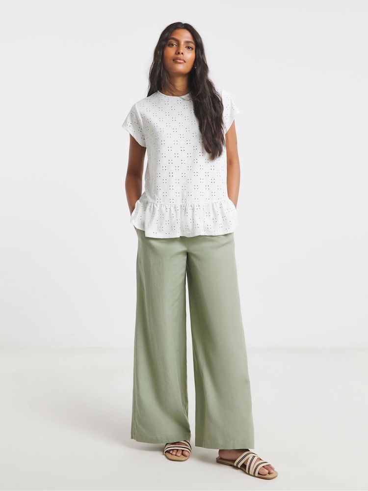 Simply Be White 100% Cotton Broderie Cap Sleeve Peplum Top - Image 3 of 3