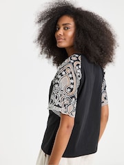 Simply Be Black 100% Cotton Contrast Broderie Raglan T-Shirt - Image 2 of 4