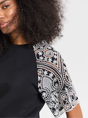 Simply Be Black 100% Cotton Contrast Broderie Raglan T-Shirt - Image 3 of 4