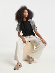 Simply Be Black 100% Cotton Contrast Broderie Raglan T-Shirt - Image 4 of 4