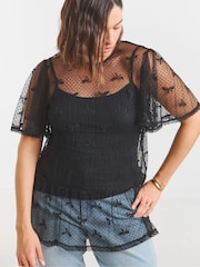 Simply Be Red Bow Printed Lace Tie Front Top - Image 1 of 4