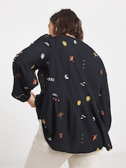 Simply Be Black Embroidered V-Neck Long Sleeve Blouse - Image 2 of 4