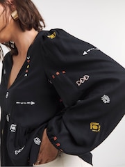 Simply Be Black Embroidered V-Neck Long Sleeve Blouse - Image 3 of 4