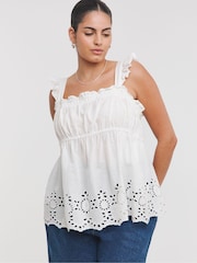 Simply Be White Broderie Detail Vest Top - Image 1 of 4