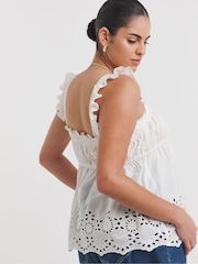 Simply Be White Broderie Detail Vest Top - Image 2 of 4