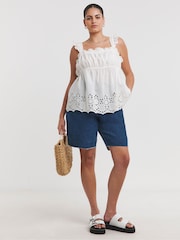 Simply Be White Broderie Detail Vest Top - Image 3 of 4