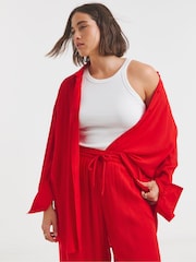 Simply Be Red Oversized Crinkle Shirt - Image 1 of 5