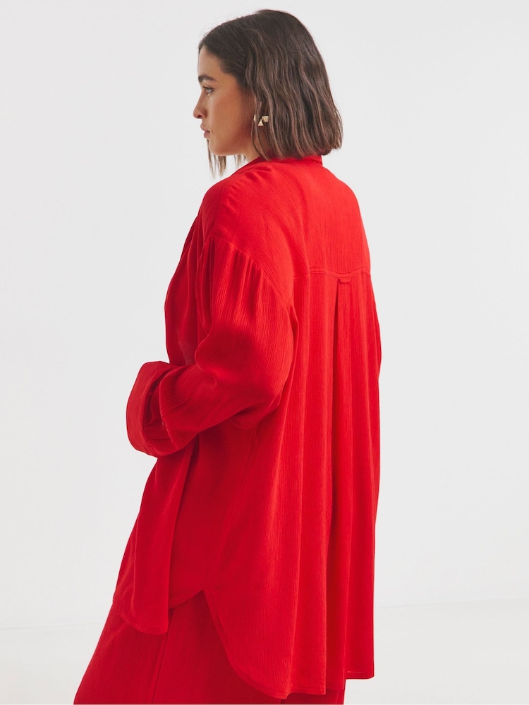 Simply Be Red Oversized Crinkle Shirt - Image 2 of 5