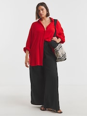 Simply Be Red Oversized Crinkle Shirt - Image 5 of 5