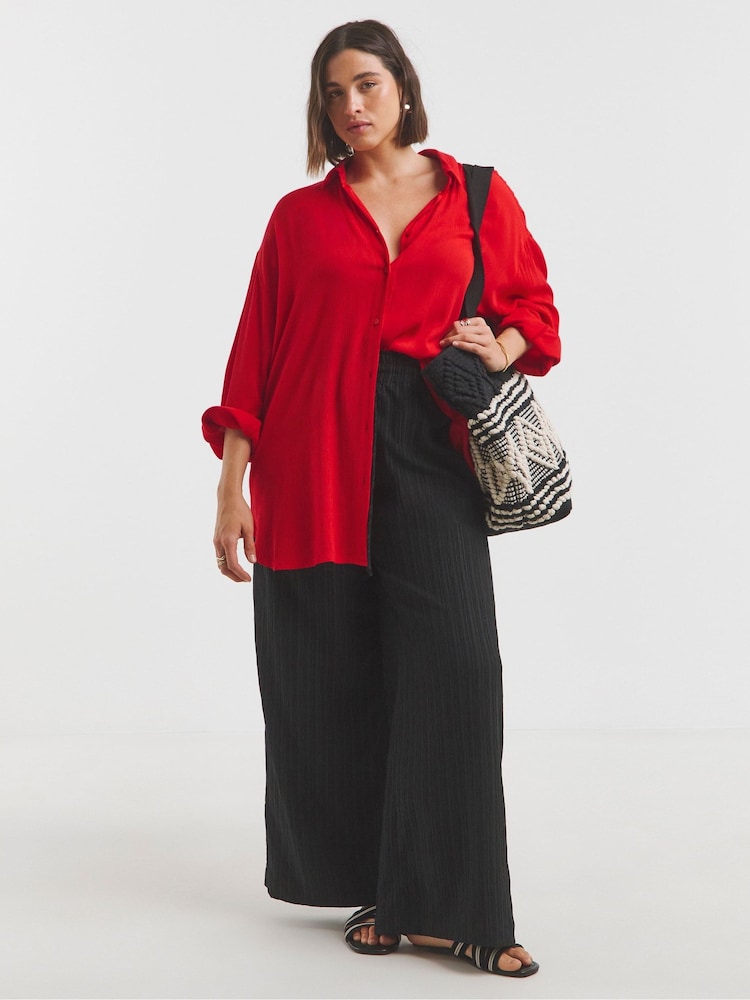 Simply Be Red Oversized Crinkle Shirt - Image 5 of 5