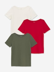 Simply Be White/ Red/ Khaki 3 Pack Slash Neck T-Shirts - Image 1 of 4