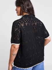 Simply Be Pointelle 100% Cotton Collared Top With Contrast Hem - Imagen 2 de 4