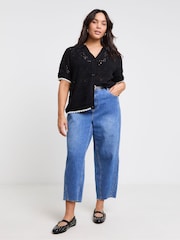 Simply Be Pointelle 100% Cotton Collared Top With Contrast Hem - Imagen 3 de 4