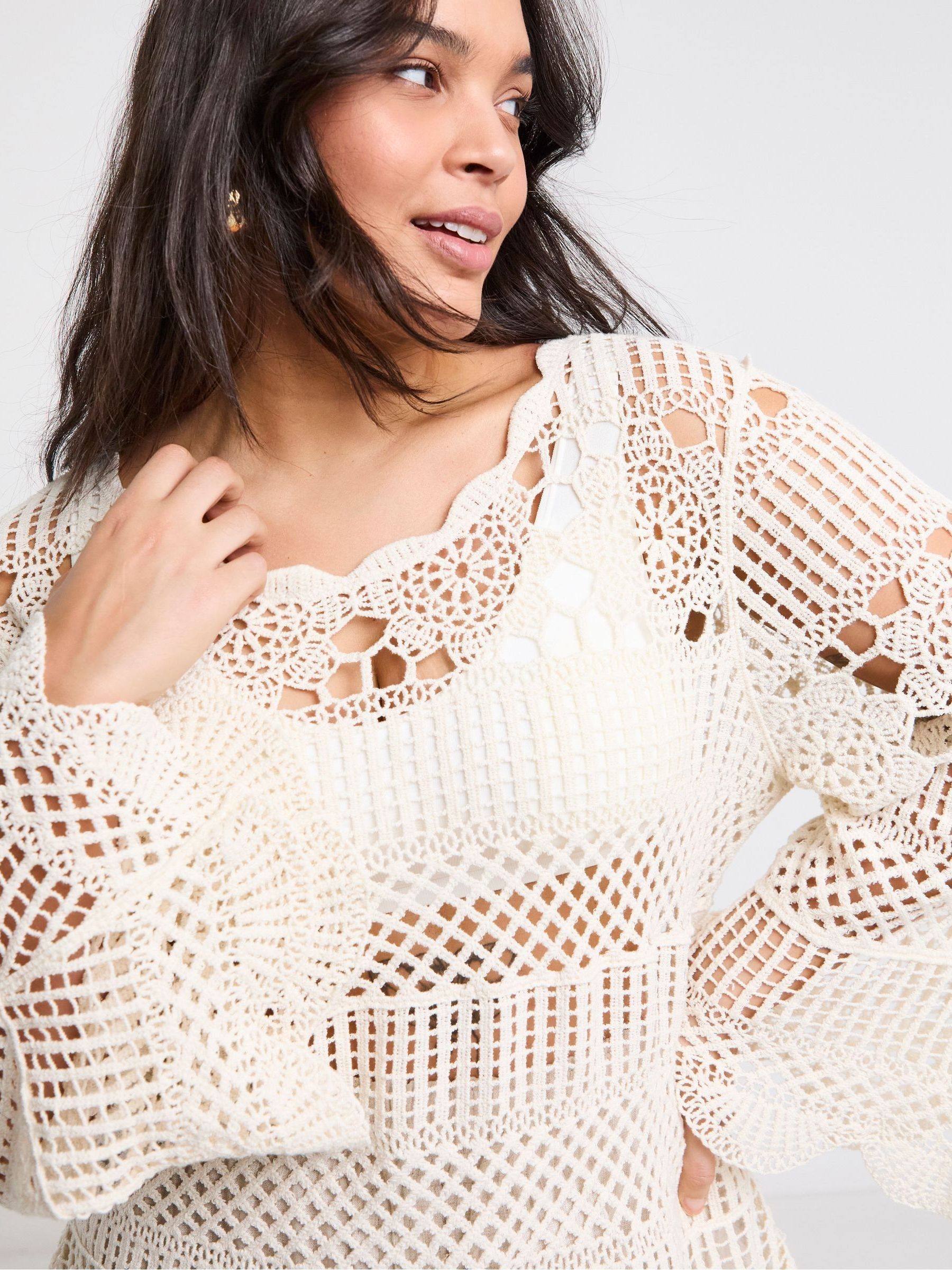 Buy Simply Be Natural 100% Cotton Crochet Flared Sleeve Cover-Up