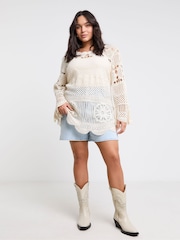 Simply Be Natural 100% Cotton Crochet Flared Sleeve Cover-Up - Image 4 of 5
