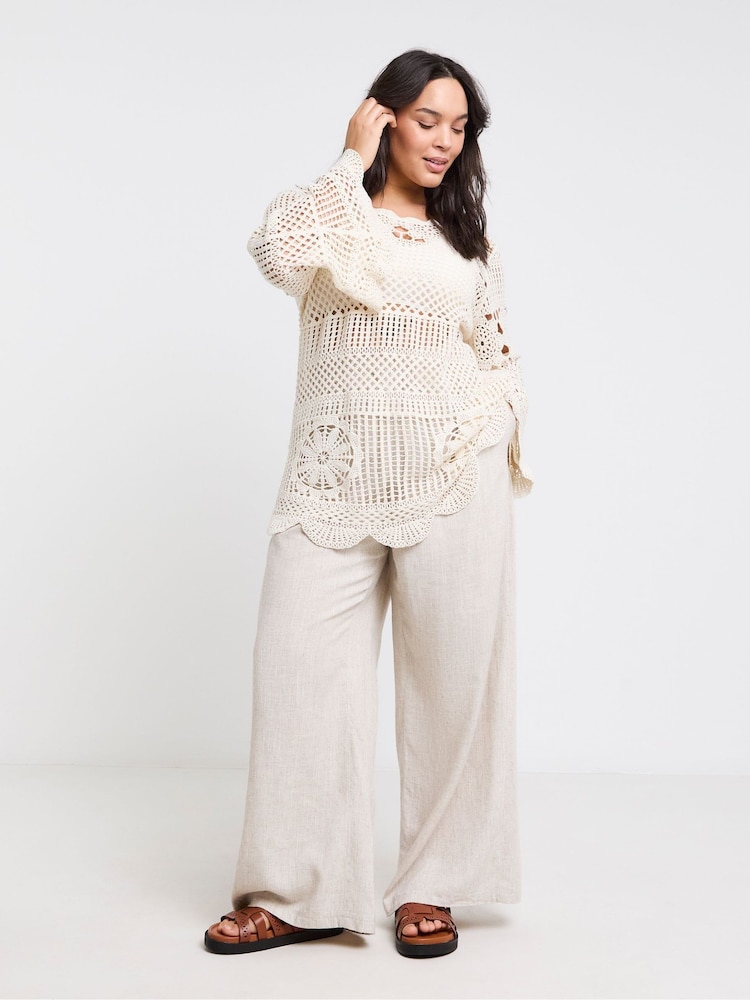Simply Be Natural 100% Cotton Crochet Flared Sleeve Cover-Up - Image 5 of 5