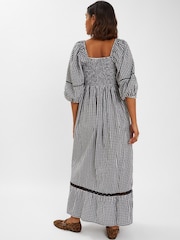 Accessorize Black Gingham Puff Sleeve Maxi 100% Cotton Dress - Image 2 of 4