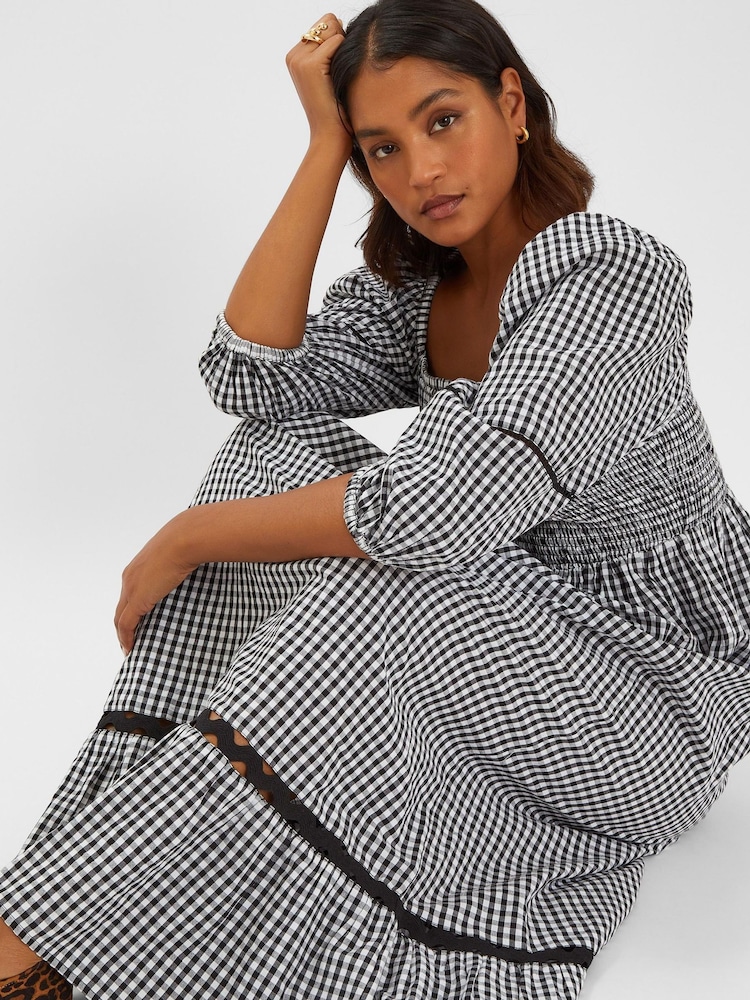 Accessorize Black Gingham Puff Sleeve Maxi 100% Cotton Dress - Image 3 of 4