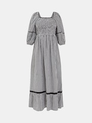 Accessorize Black Gingham Puff Sleeve Maxi 100% Cotton Dress - Image 4 of 4