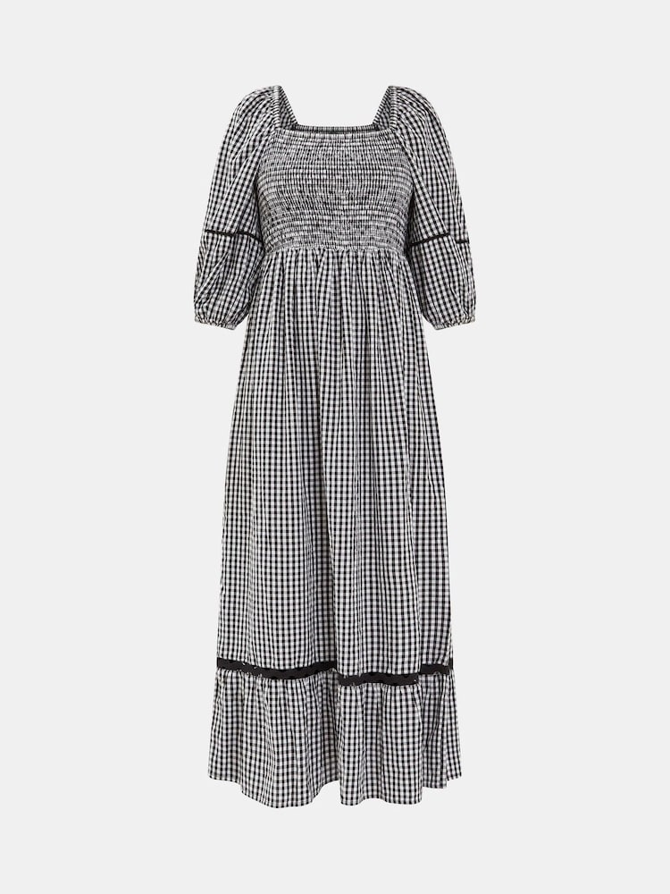 Accessorize Black Gingham Puff Sleeve Maxi 100% Cotton Dress - Image 4 of 4