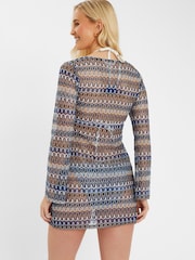 Accessorize Blue Sheer Stitch Beach Cover-Up Mini Dress - Image 2 of 4