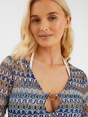 Accessorize Blue Sheer Stitch Beach Cover-Up Mini Dress - Image 3 of 4
