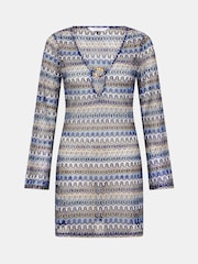 Accessorize Blue Sheer Stitch Beach Cover-Up Mini Dress - Image 4 of 4