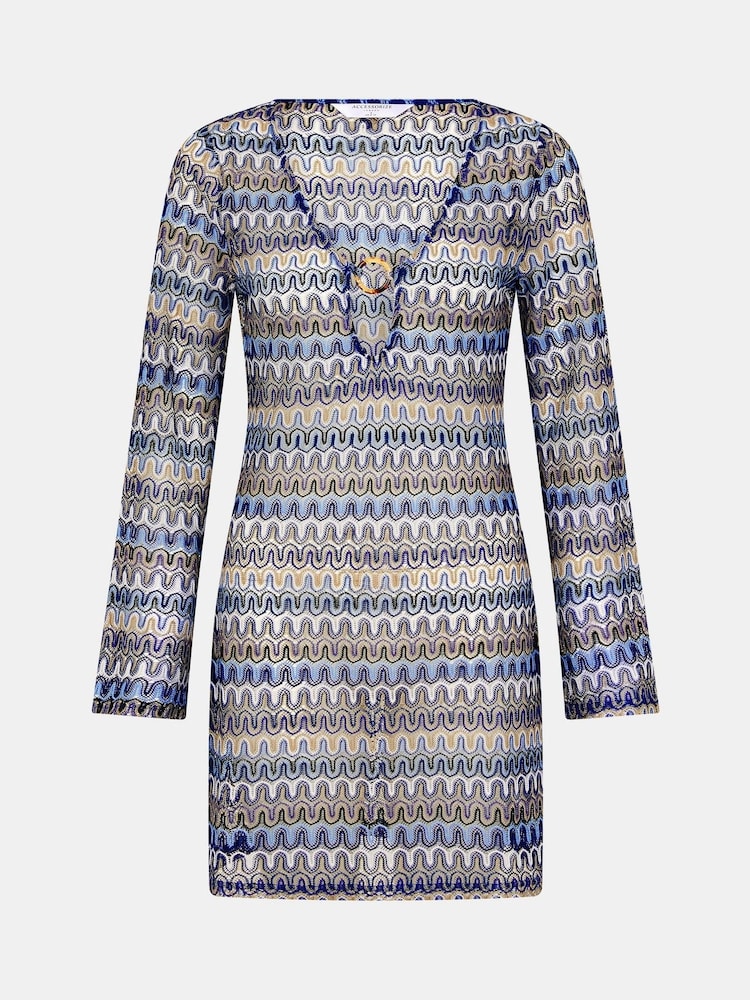 Accessorize Blue Sheer Stitch Beach Cover-Up Mini Dress - Image 4 of 4