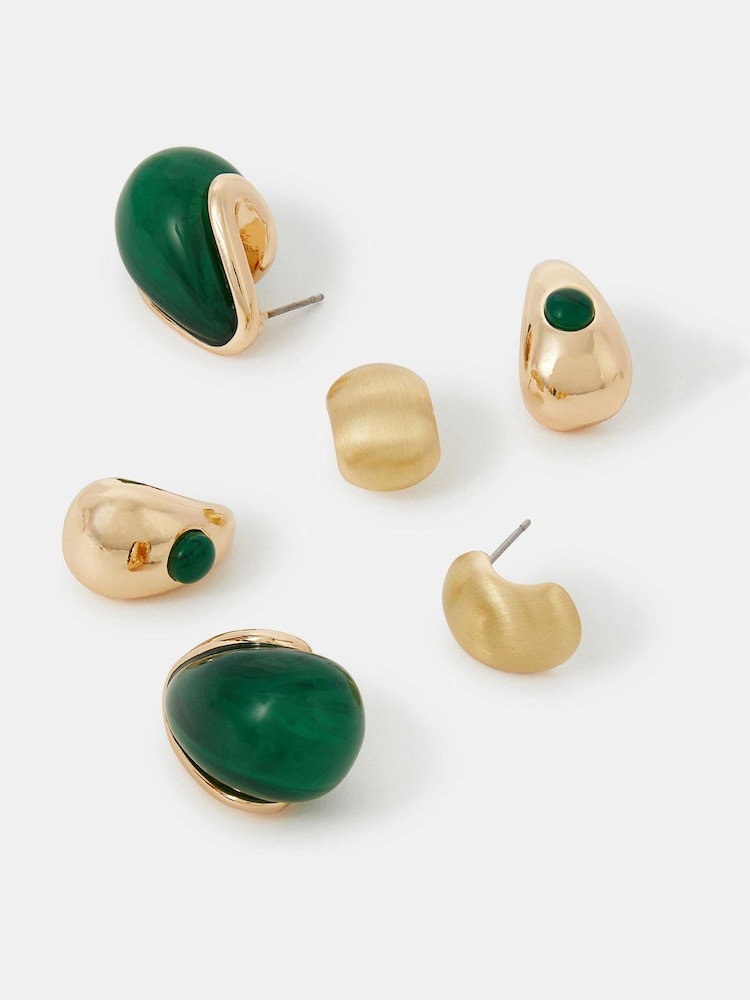 Accessorize Green Curve Drop Earrings 3 Pack - Image 2 of 2 Accessorize Green Curve Drop Earrings 3 Pack - Image 2 of 2