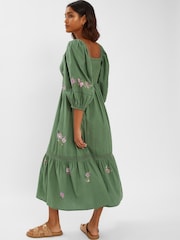 Accessorize Green Jasmine Embroidered Midi 100% Cotton Dress - Image 2 of 4