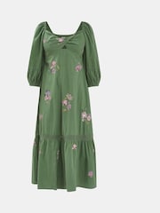 Accessorize Green Jasmine Embroidered Midi 100% Cotton Dress - Image 4 of 4
