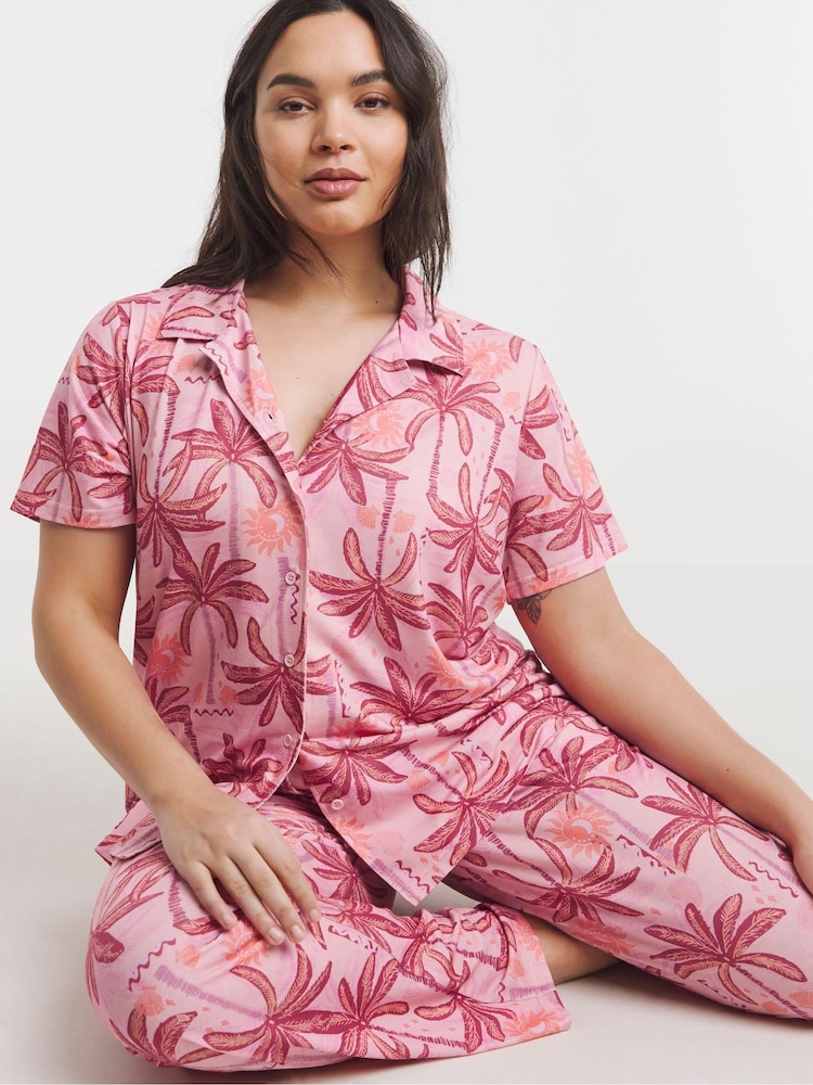 Simply Be Pink Button Through Pyjamas Set - Image 1 of 4