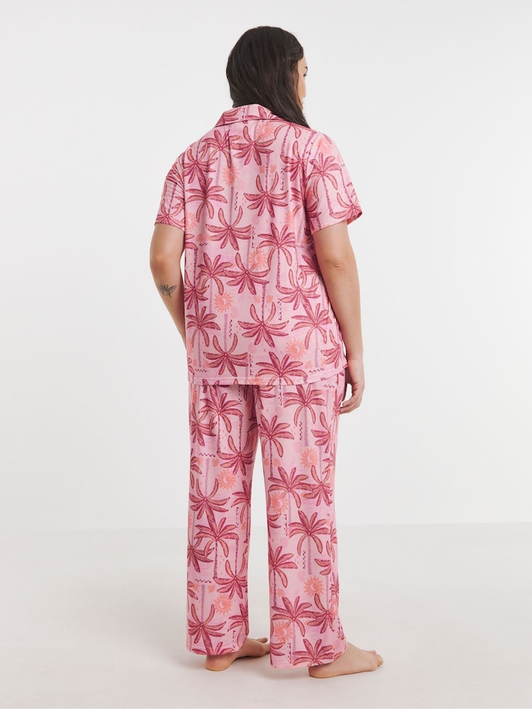 Simply Be Pink Button Through Pyjamas Set - Image 2 of 4