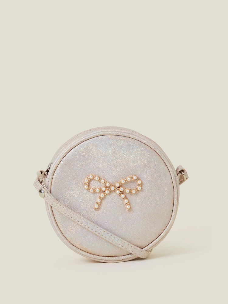 Angels By Accessorize Pink Girls Round Pearl Bow Bag - Image 1 of 2