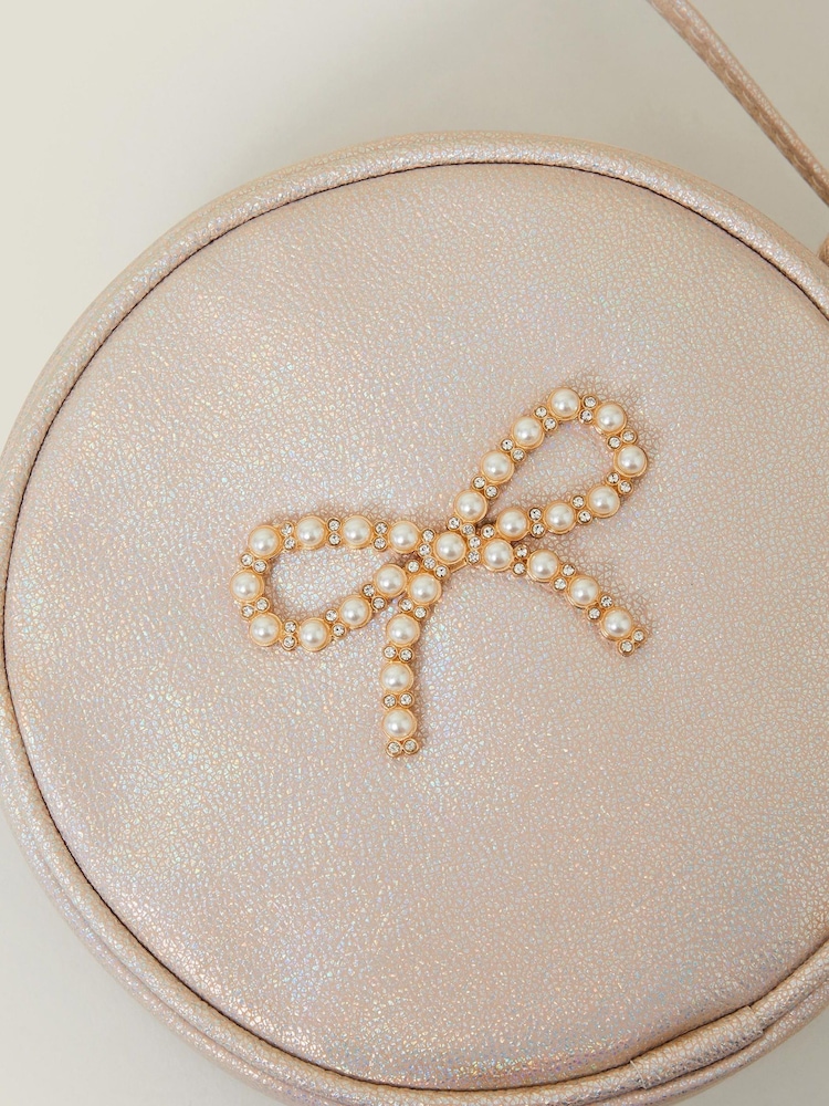 Angels By Accessorize Pink Girls Round Pearl Bow Bag - Image 2 of 2