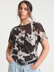 Simply Be Cow Print Mesh T-Shirt - Image 1 of 4