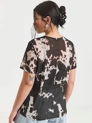 Simply Be Cow Print Mesh T-Shirt - Image 2 of 4