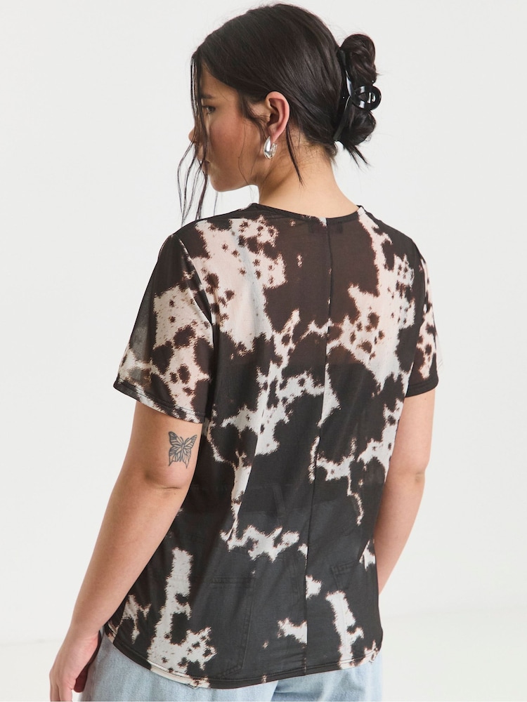 Simply Be Cow Print Mesh T-Shirt - Image 2 of 4