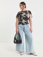 Simply Be Cow Print Mesh T-Shirt - Image 3 of 4