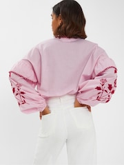 Accessorize Red Floral Print Embroidered Stripe 100% Cotton Blouse - Image 2 of 4